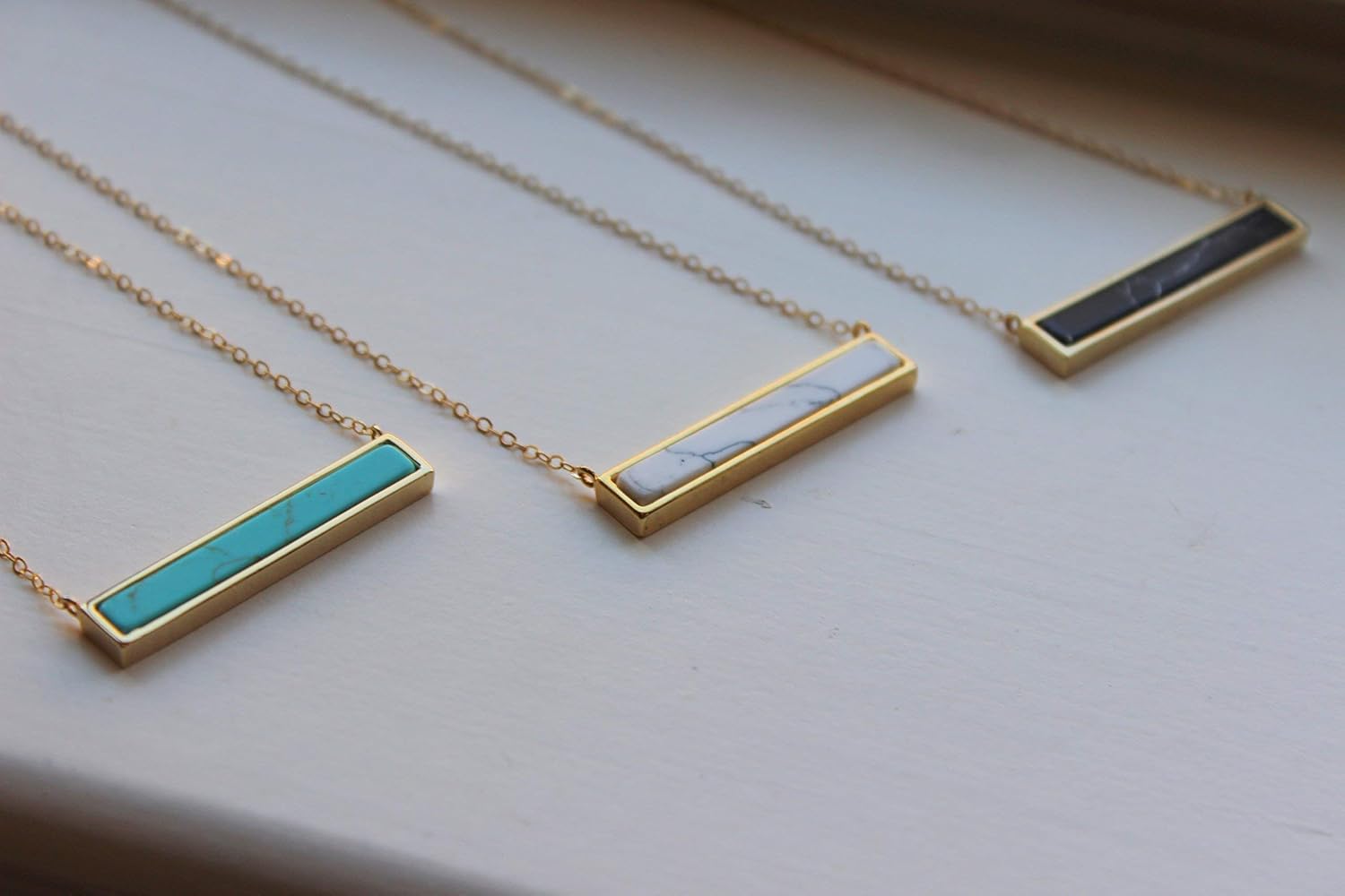 Gold Bar Necklace, Bar Jewelry, Marble Necklace, Marble Jewelry, White Howlite, Turquoise, Black Howlite, 14k Gold Filled Chain, Christmas Gift, Stone Bar Necklace, Marble Bar Necklace