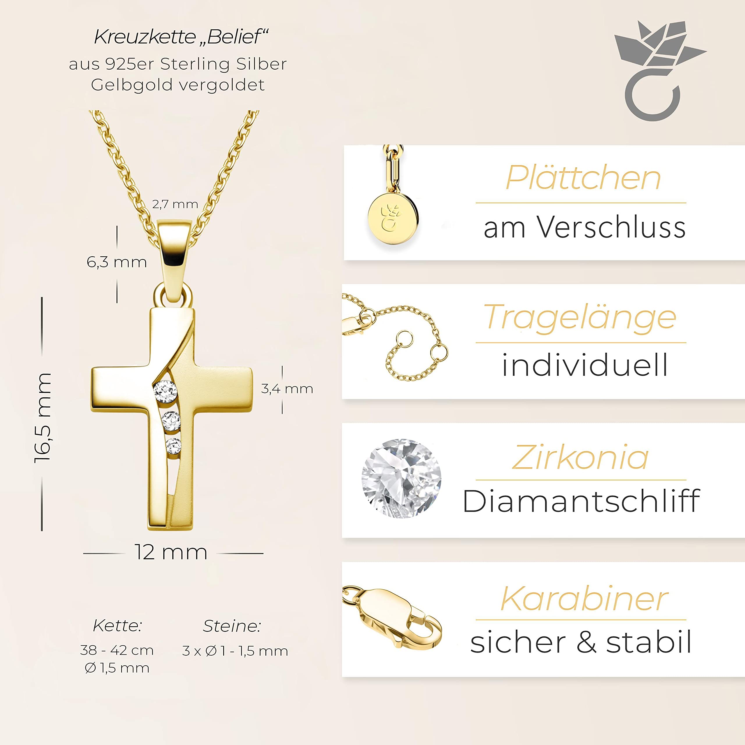 Łańcuszek z krzyżykiem ze złota (srebro wysokiej próby 925) z cyrkonią + w zestawie luksusowe etui + łańcuszek z krzyżykiem z kamieniem jak diament wisiorek na komunię bierzmowanie łańcuszek na chrzest FF429