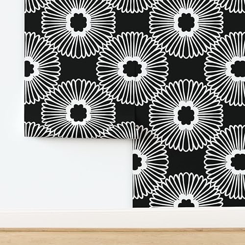 Miniatura 4 de Despegar y pegar muestra de papel tapiz  Flor floral grande negro blanco círculo de la naturaleza Bold Mod Daisy 1960s Retro Modern Decoración del