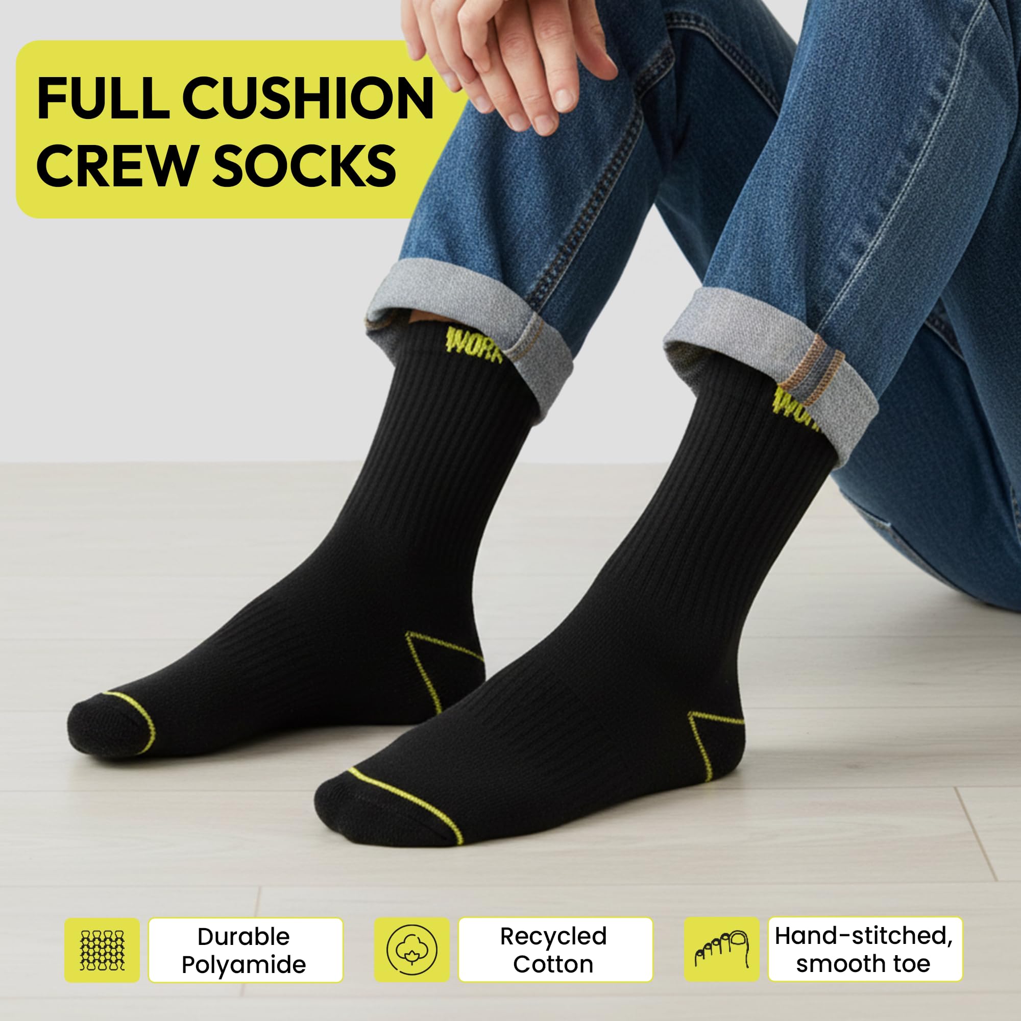 Lot de 20 paires de chaussettes de travail respirantes et résistantes pour homme - Coupe extensible - Talon et orteils renforcés - Pour l'extérieur, la randonnée, la marche, l'athlétisme, Noir , 18
