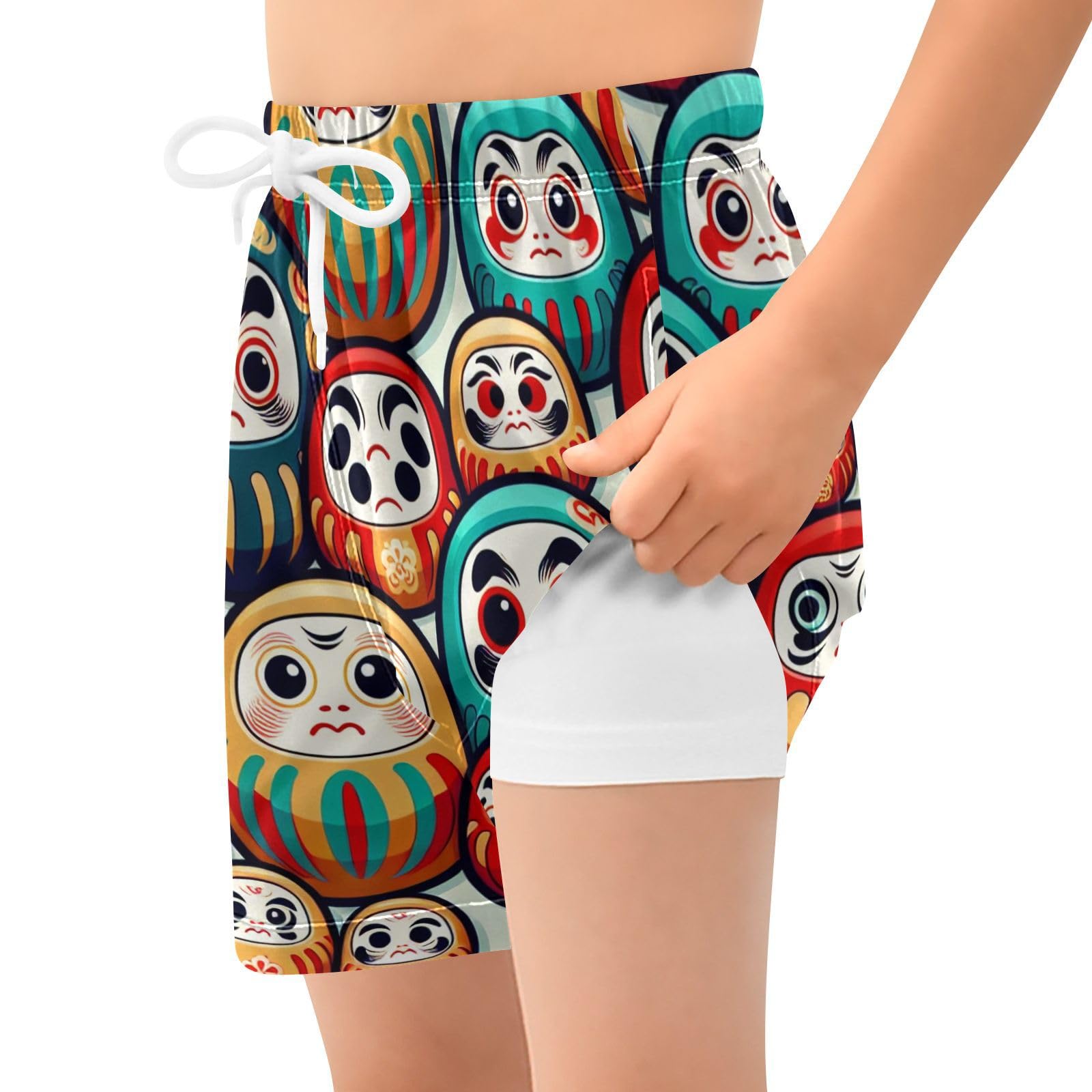 YANENDIE Boy Swim Trunks with Compression Liner Multiple Daruma Boys Swim Shorts Quick Dry Beach Shorts
