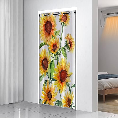 Miniatura 4 de Cortina para puerta de entrada, con aislamiento térmico, deslizable, con arandelas, divisor para dormitorio, girasoles, 1 panel de 39 pulgadas de