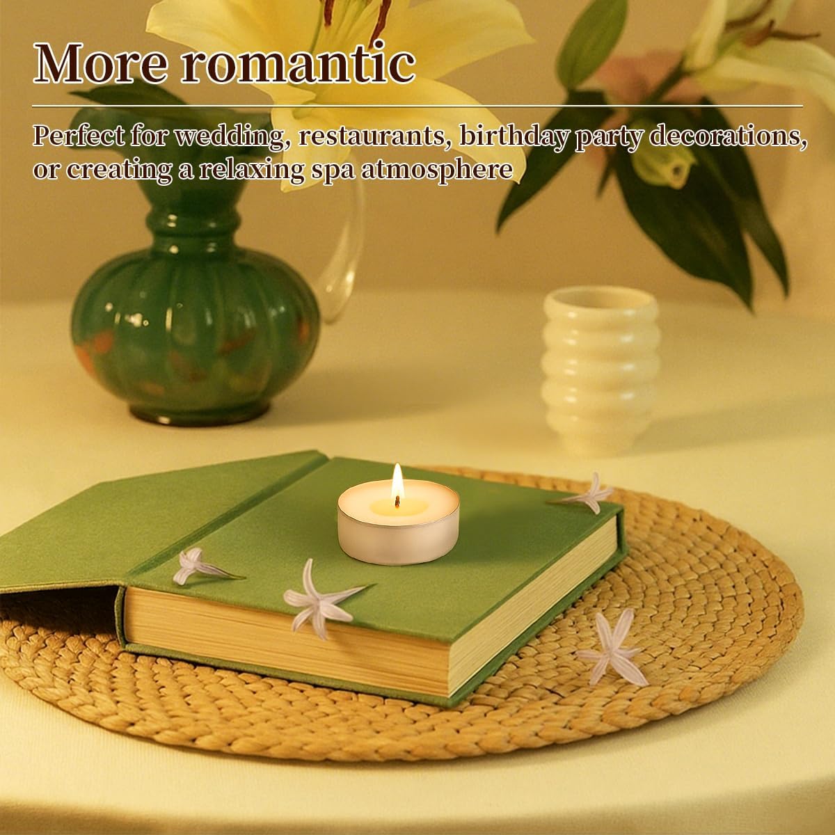 Tealight Candles- 1 Hour - White Tea Lights Candles, Smokeless, Unscented Ghee Wax with Cotton Wick for Shabbat, Weddings, Christmas, Home Decorative