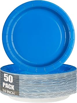 10" Dark Blue Paper Plates, 50Pcs Party Supplies Disposable Dessert Plates for Party, Dinner Plates for BBQ, Birthday, Wedding, Anniversaries, Holiday, Family Use, Everyday Use