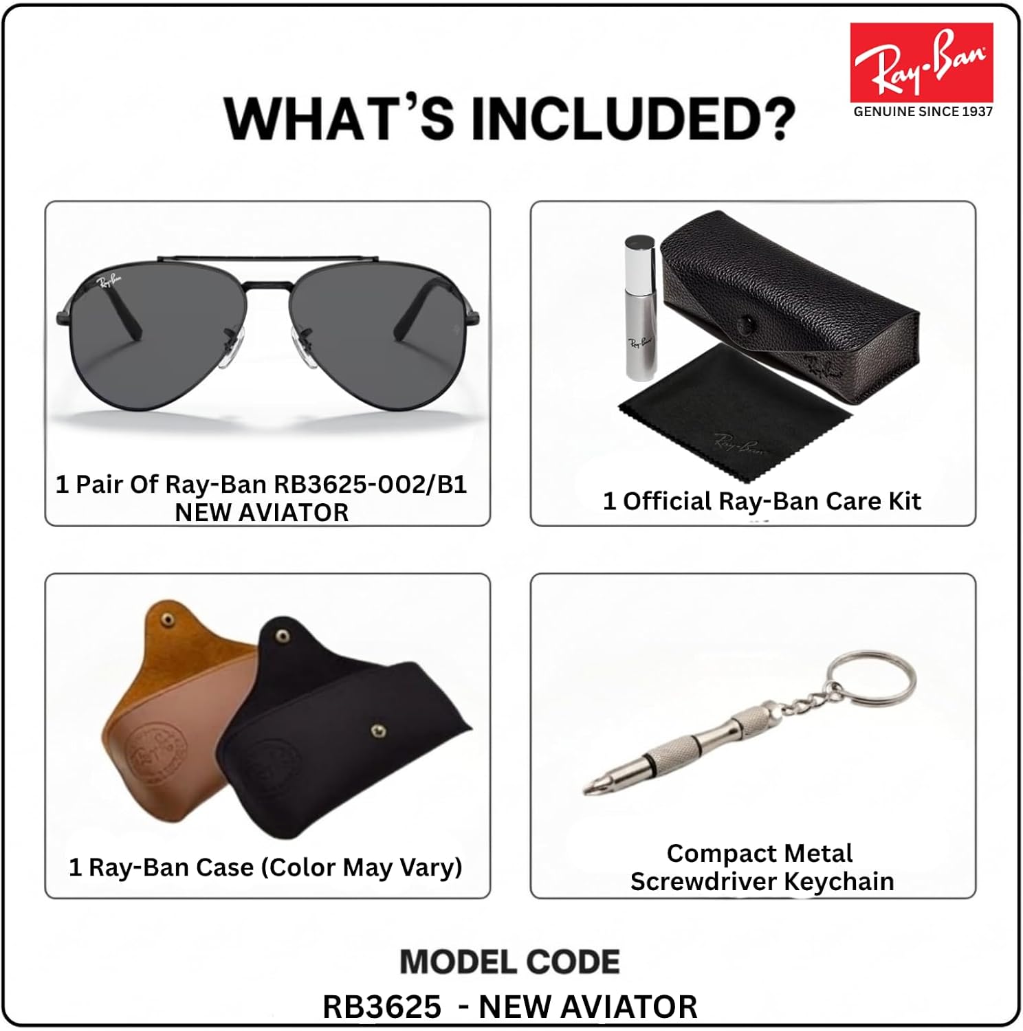 Ray-Ban RB3625 NEW AVIATOR Pilot Shaped Sunglasses for Men & Women with Official RAYBAN Eyewear Kit