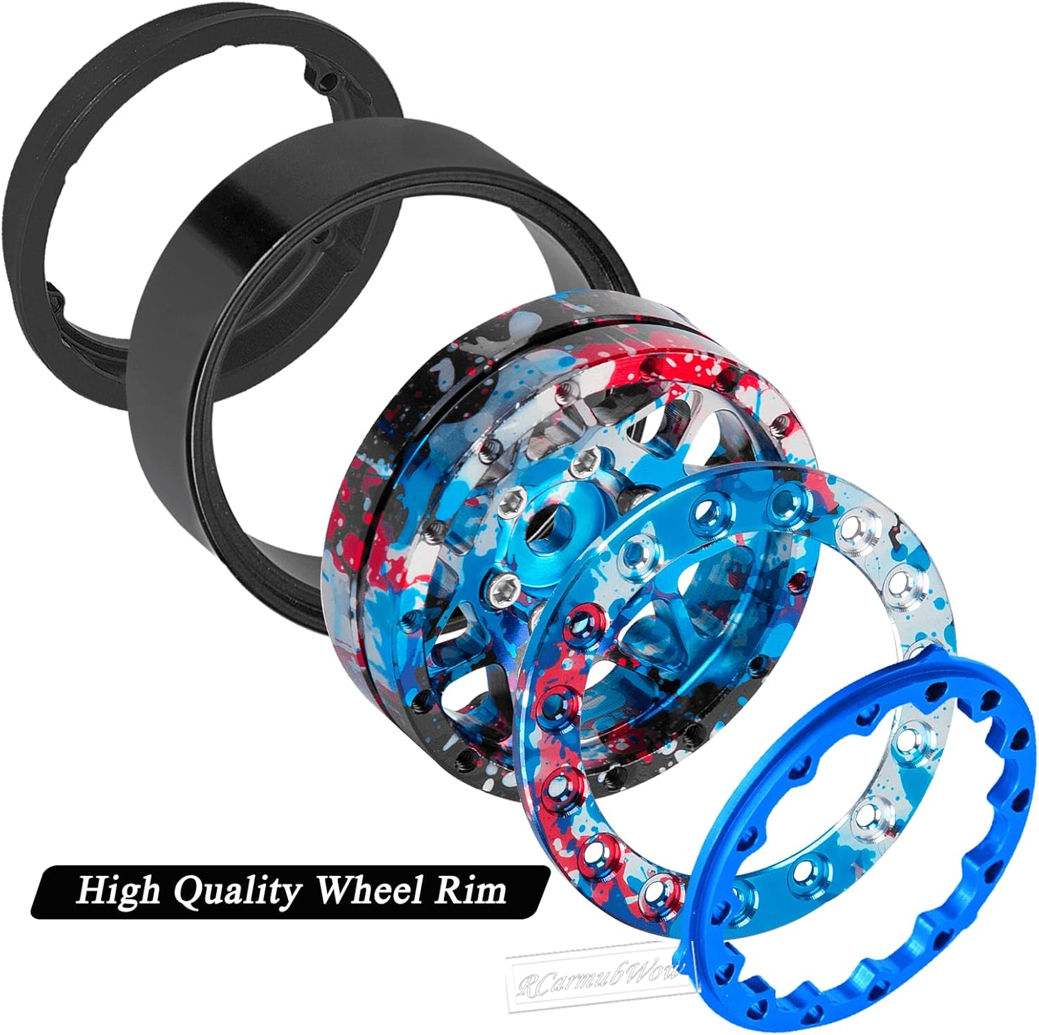 1.3 Beadlock Tire Set for 1/18 Trx4m,1/24 SCX24 FCX24 RC Crawler Car,1.3 Beadlock Wheels and Tires,Alloy Aluminium Wheels w/Swamp Claw Mud Terrain Rubber Tires,Rainbow