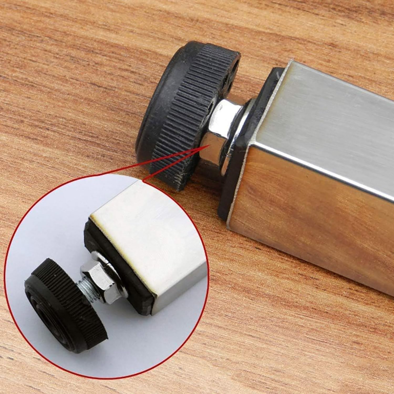 Patas de mesa ajustables de acero inoxidable con varillas y tornillos ajustables, 1 unidad (perilla de rosca izquierda) 45 cm, soporte de piel de metal
