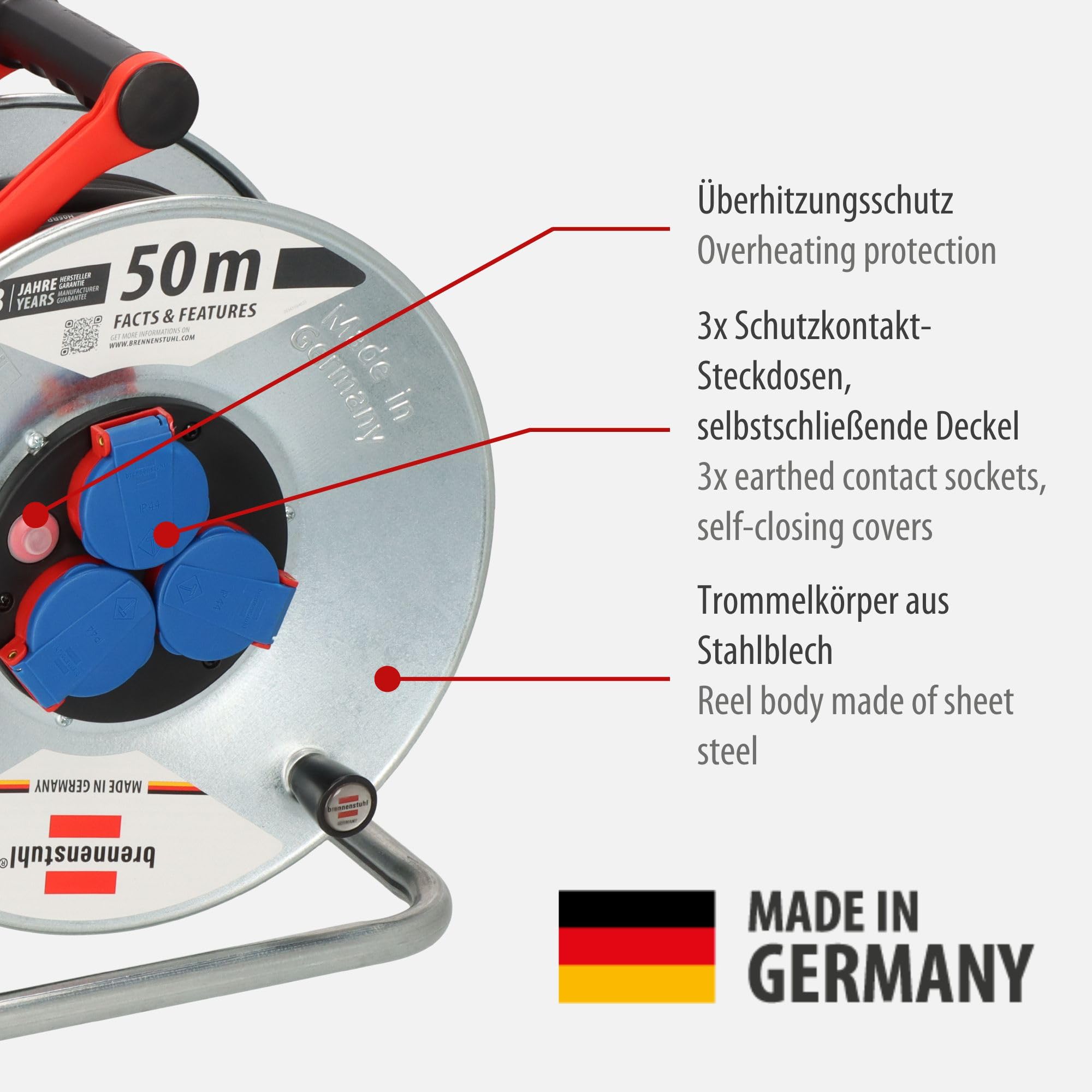 Avvolgicavo Brennenstuhl Garant S - 50 Metri, H05RR-F 3G1,5, Con Protezione Surriscaldamento - Foto 5