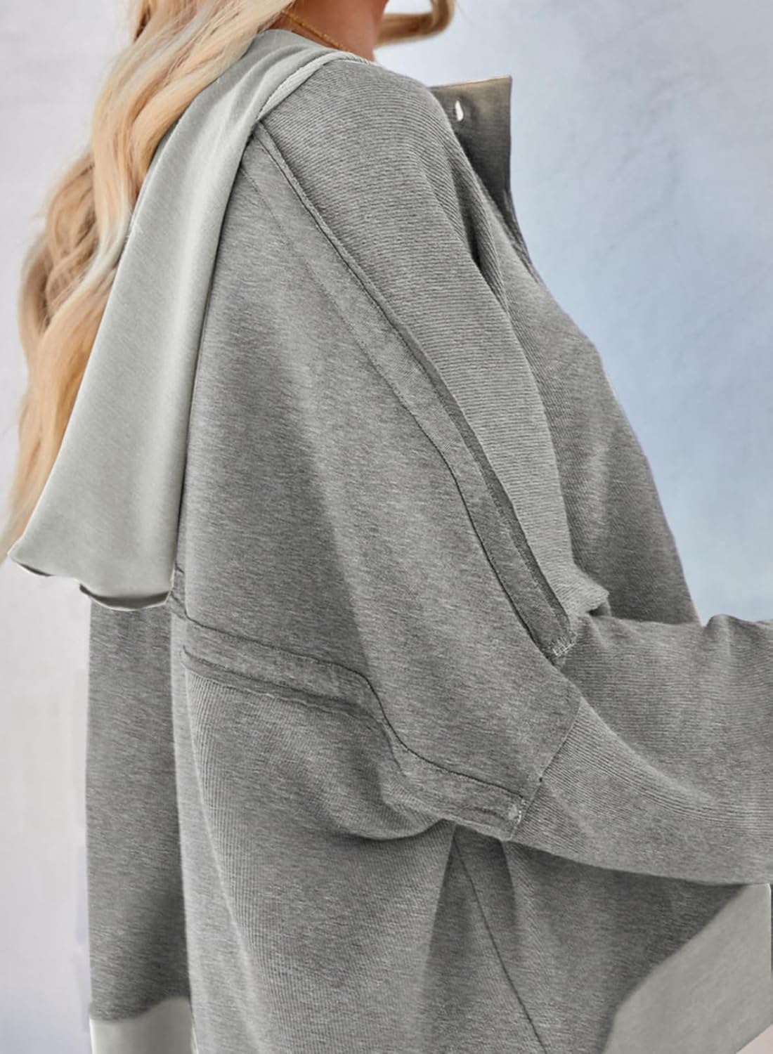 Dokotoo Hoodies for Women 2024 Fashion Fall V Neck Button Down Long Sleeve Hooded Sweatshirts Tops - Image 4