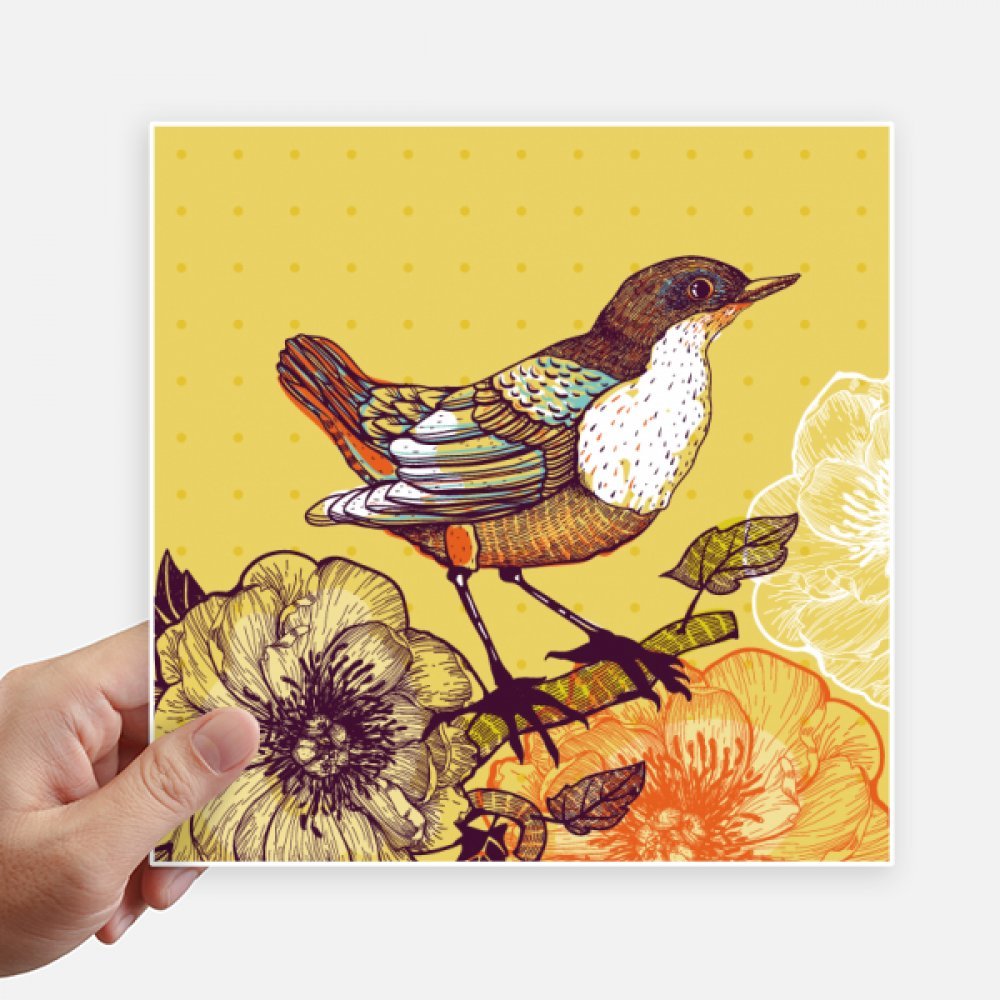 Fleurs d'oiseaux sketching sticker 20cm pour personnaliser valise et ordinateur portable