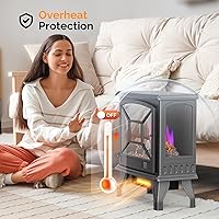 Vista 5 de ROVSUN Electric Fireplace Stove, 23''H Freestanding Heater with Realistic Flame Effect, APP & Remote Control, Timer, Adjustable Temp, Overheat &