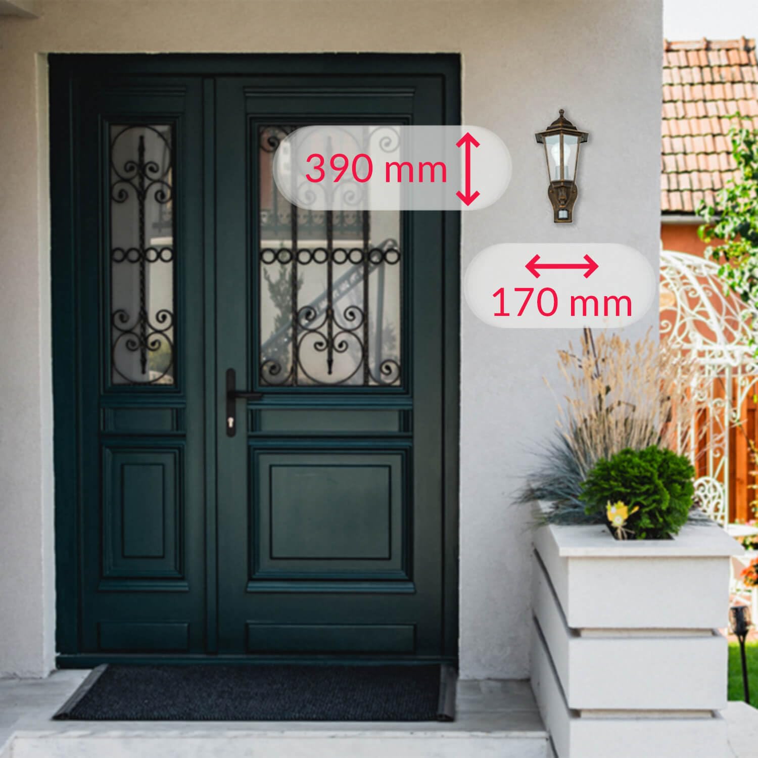 Licht-Erlebnisse Wandaußenleuchte mit Bewegungsmelder Aluminium Glas in Kupfer Antik IP44 Garten T:23 cm E27 Sensor Rustikale Wandlampe Outdoor PARIS