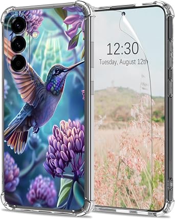 Clear Case for Samsung Galaxy A36 5G with Screen Protector [Drop Protection] Hummingbird Design Slim Thin Women Girls Soft TPU Transparent [Anti-Scratch] [Non-Yellowing] Cute Phone Cover