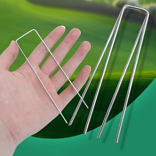 Miniatura 4 de Cheardia Paquete de 12 estacas de jardín para paisaje, estacas de tienda de campaña en forma de U de 5 pulgadas de calibre 11 galvanizadas, estacas