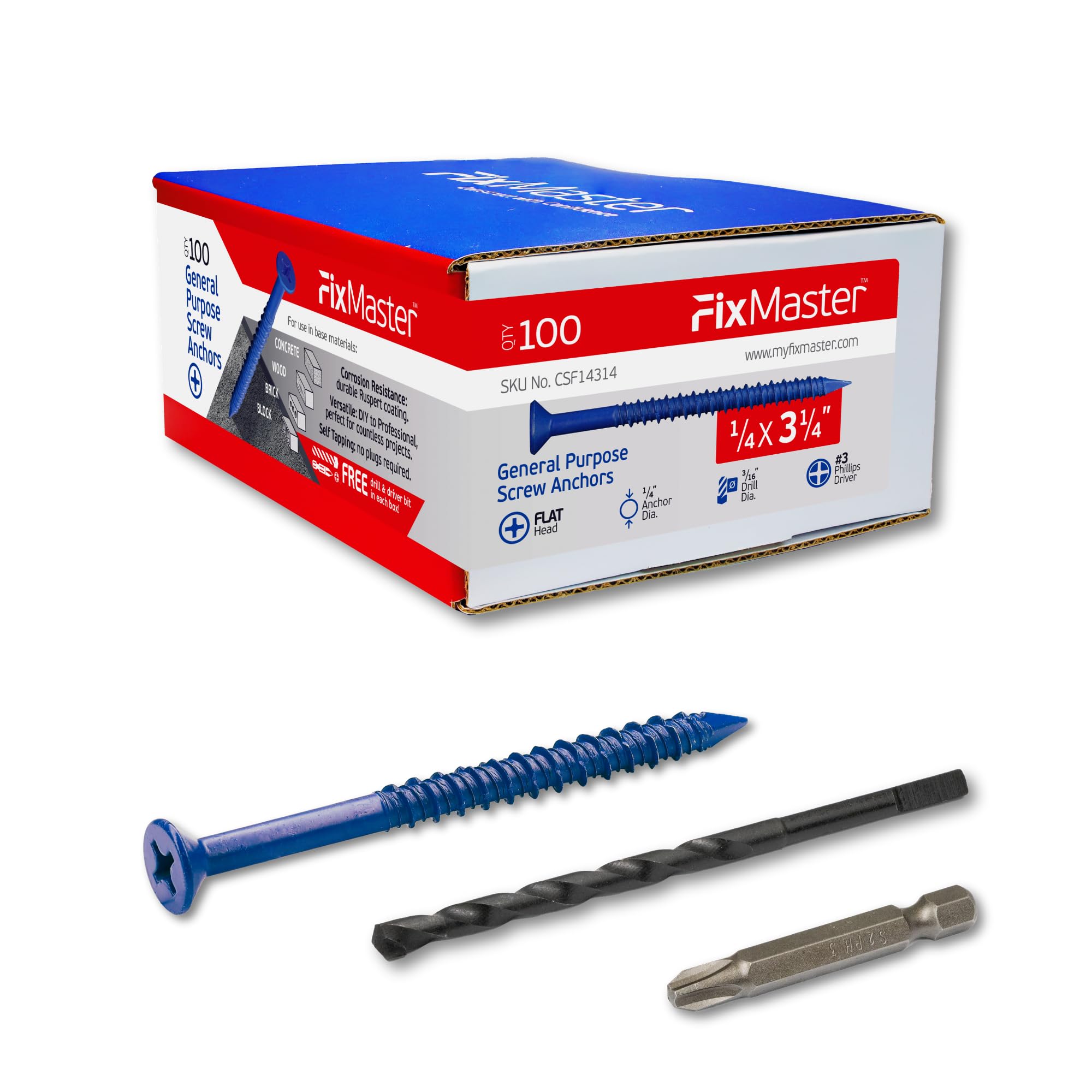 Concrete Screw Anchors - 100 Pack with Drill Bit & Screwdriver -6