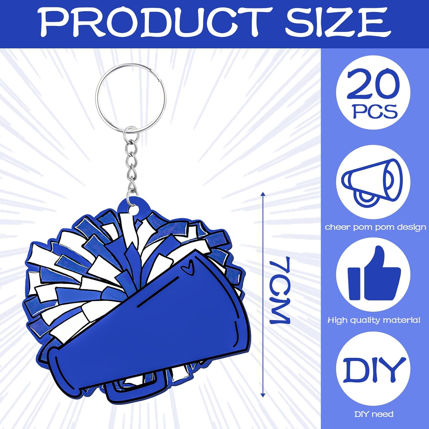 Tondiamo 20 Pcs Megaphone Cheer Keychain Bulk Cheer Gifts Cheerleader Pom Pom Bag Tag Cheerleader Acrylic Luggage Keychain Valentines Gift(Blue) - Image 2