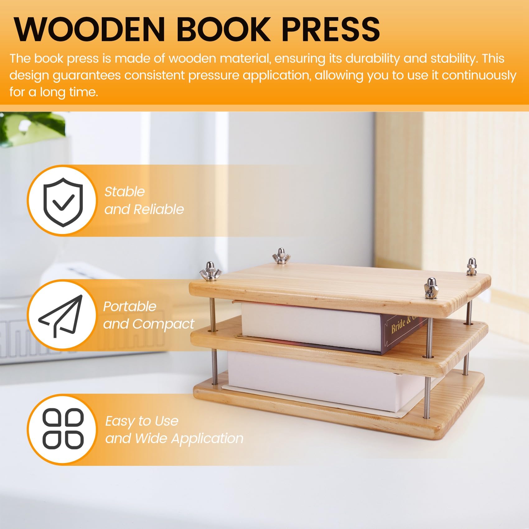 Herramienta Encuadernación con Prensa Libros Madera, Prensa Libros Multiusos, Abrazadera para Libros, Abrazadera para Papel Reparación Libros Antiguos para el Hogar,