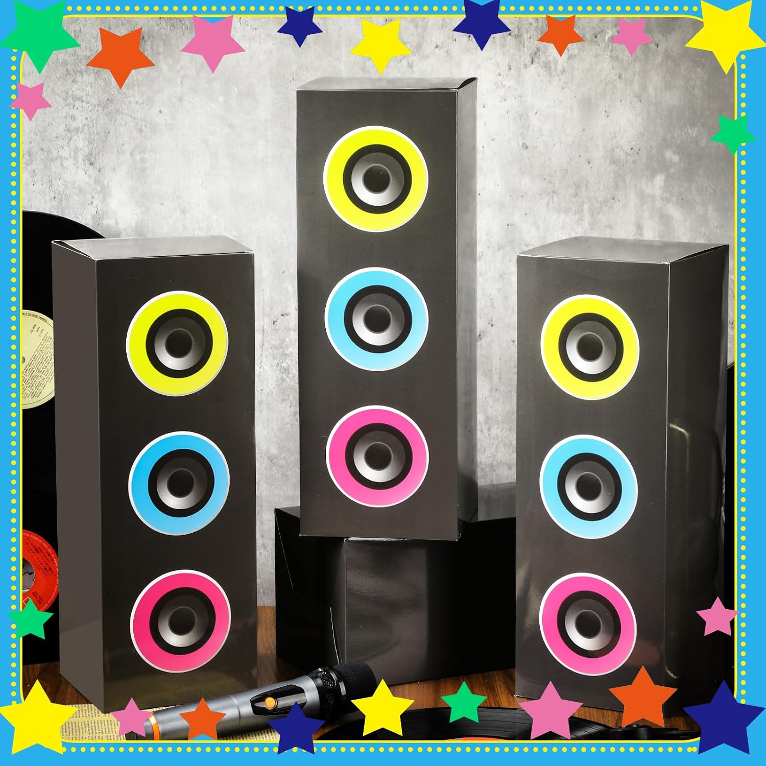 4 Pcs 80s 90s Party Decorations Hip Hop Party Favor 16.5 x 5.9 x 5.9 Inches Large Paper Boombox Boxes for Retro 1980s 1990s Theme Music Neon Decoration(Colorful)
