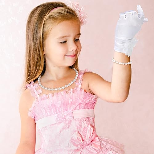 Miniatura 6 de Newcotte Juego de 4 Collares de Perla para Niñas Pequeñas, Niñas en Edad Preescolar, Joyería para Comunión, Guantes para Navidad, Fiesta de Té, Boda