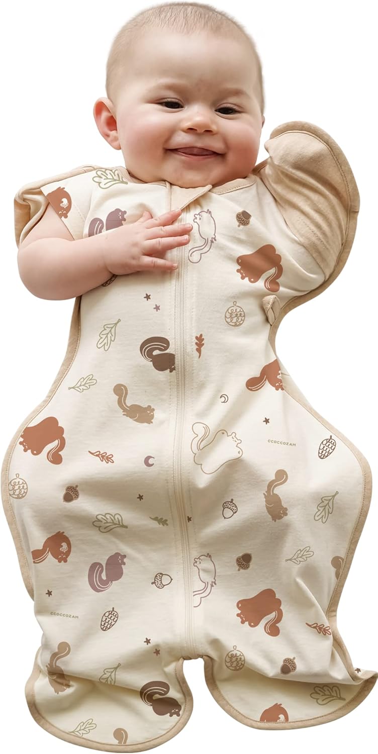 Baby Swaddle, All Season Soft 100% Organic GOTS Cotton, Squirrel, Small, 0-3 Months, 7-13 lbs, Transition, Newborn Sleep Sack, Dramatically Better Sleep