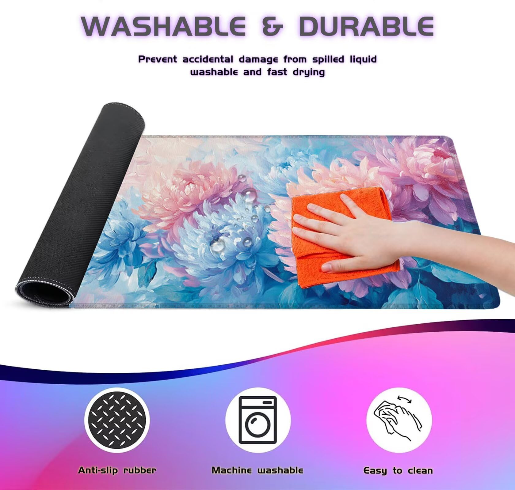 Grand Tapis de Souris Gamer 1600x800mm,Tapis de Souris Chrysanthème Tapis de Souris Gaming,Tapis Souris Rose Tapis Bureau Antidérapant Imperméable,Mouse Pad Bords Cousus,Accessoire Gaming X1-296