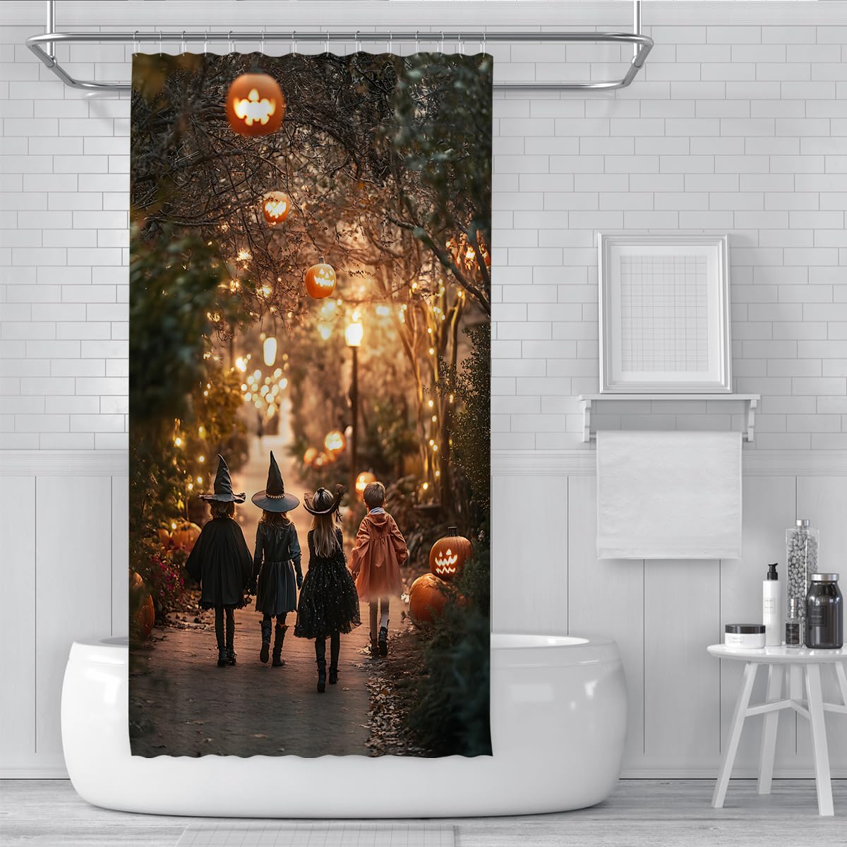 Tende Doccia Bambini Zucca Halloween Notte Spettrale 200x200cm
