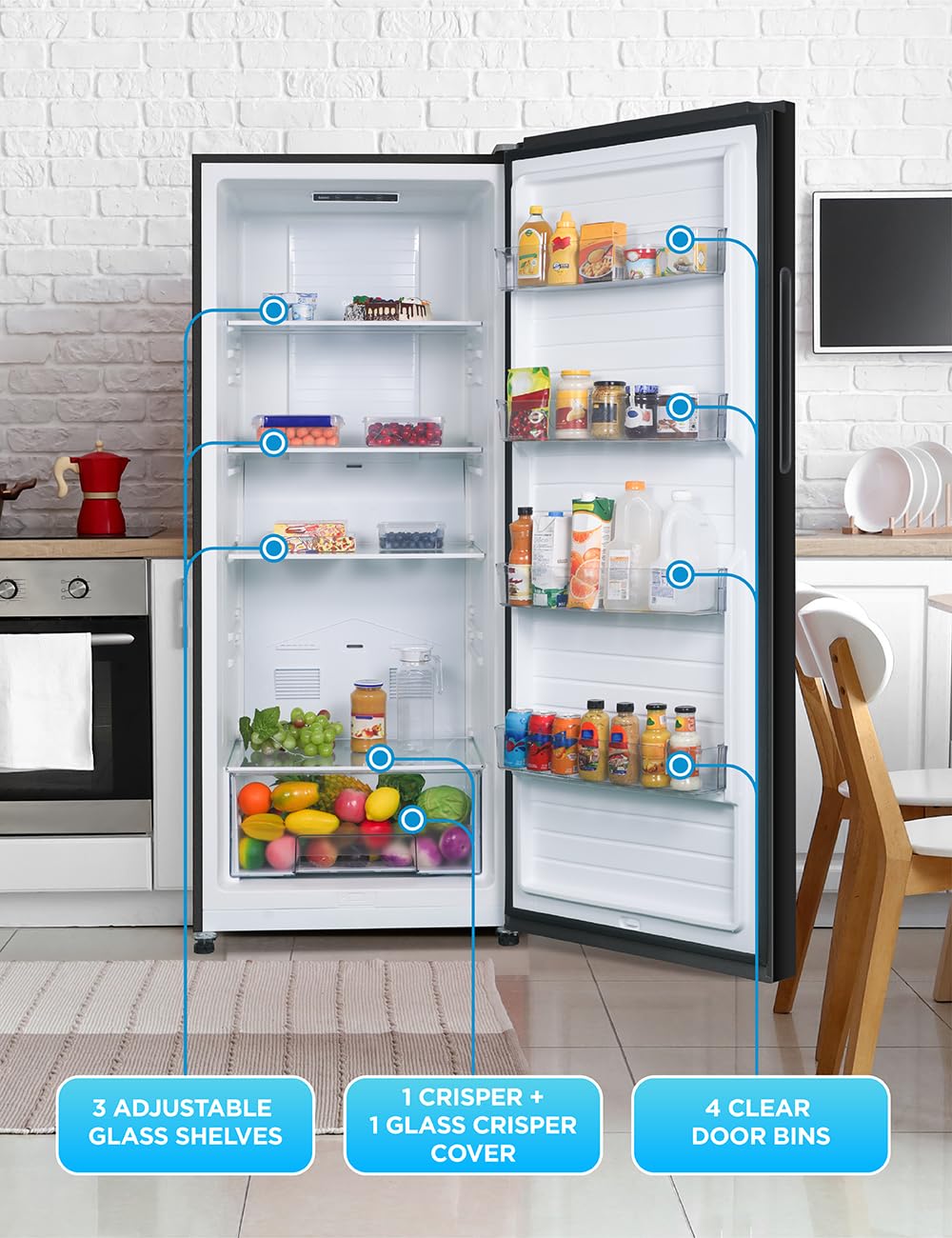 Commercial Cool 16.4 Cu. Ft. Convertible Freezer Refrigerator, Upright Fridge With Glass Shelves, Reversible Door, Energy Star Rated, Auto Defrost, Ccuc1640gb, Black on Fridge.com - View 5