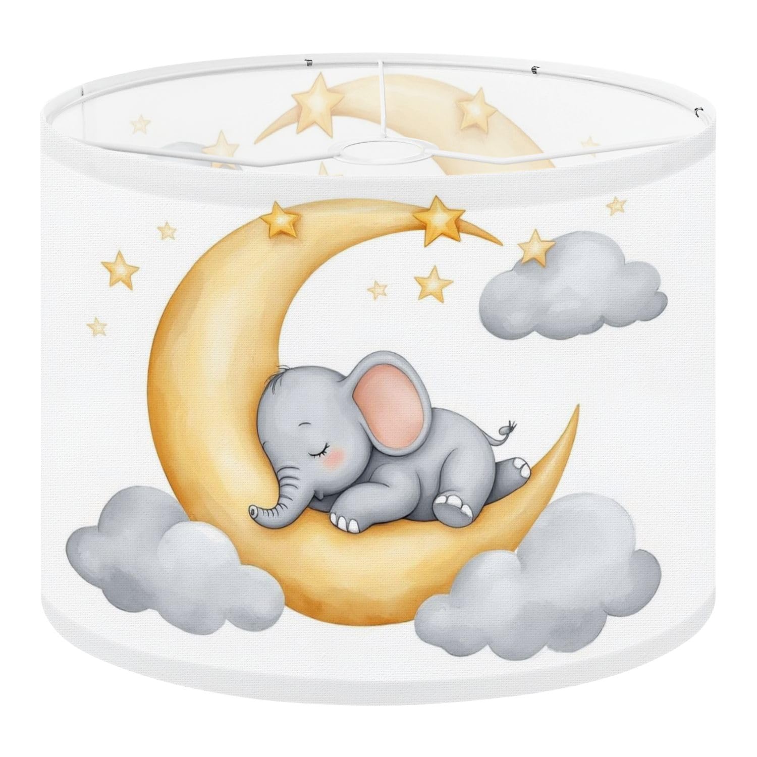 Round Drum Light Shade Cute Little Elephant Sleeps Moon Watercolor Drawn illustrationl White Large Lampshades for Ceiling Lights Table Floor Lamps Easy Assembly Replacement Lamp Shades Spider Fitter