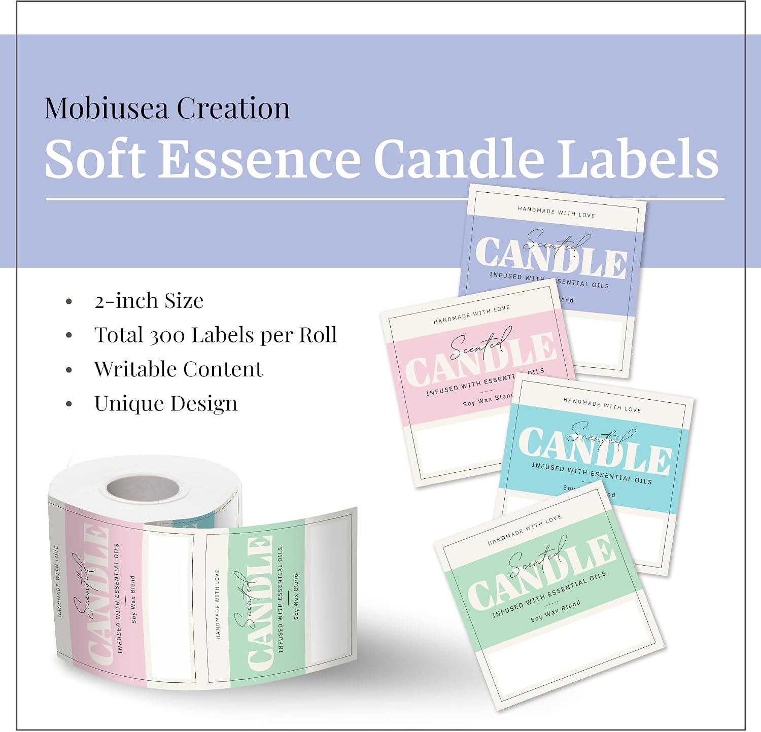 Mobiusea Creation 300pcs Soft Essence Soy Wax Candle Stickers Labels