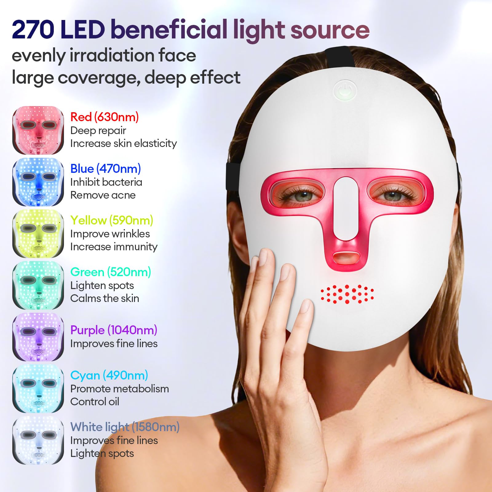Maschera facciale a LED per terapia della luce rossa, maschera facciale per terapia della luce fotonica per la cura della pelle, dispositivo anti-invecchiamento per bellezza