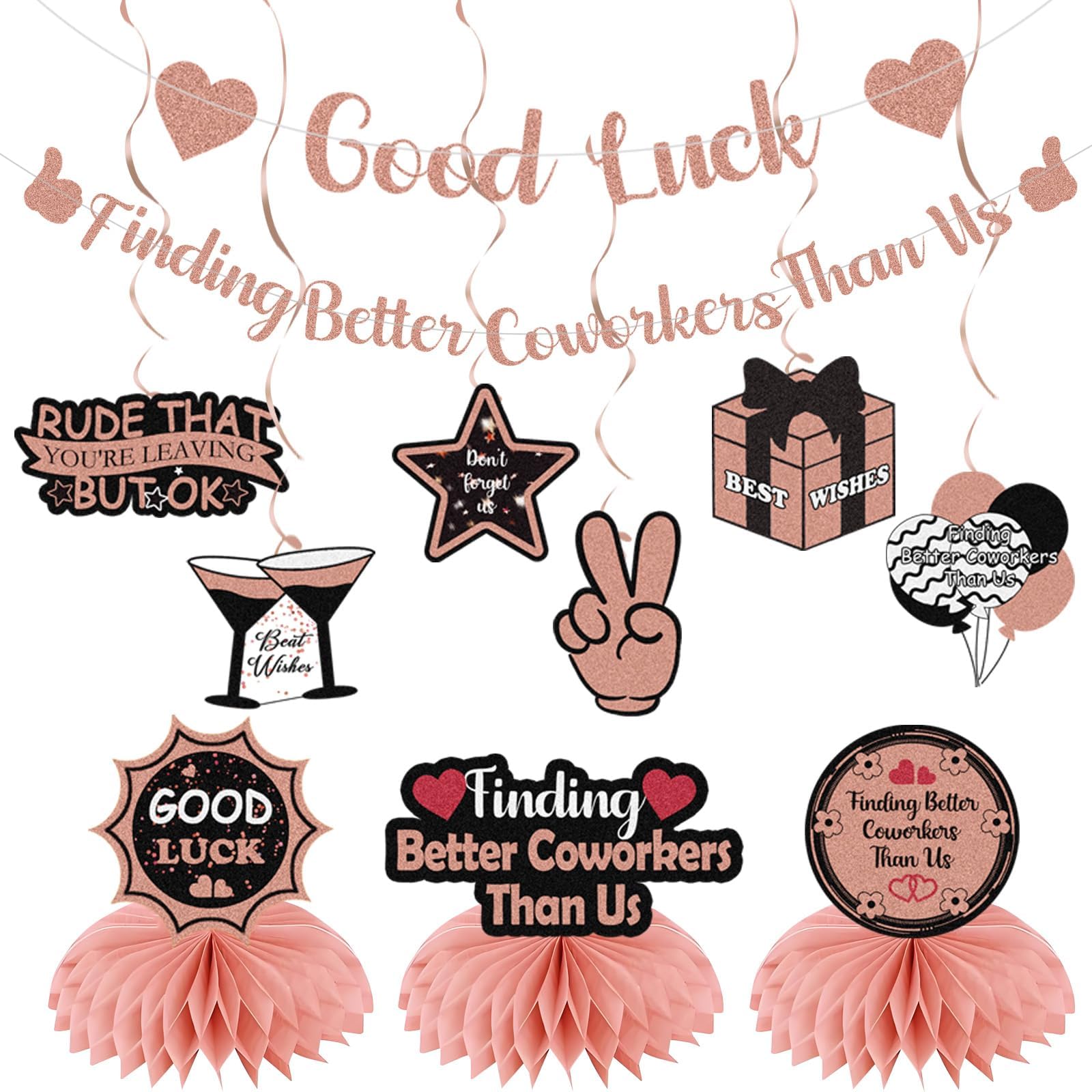 Going Away Party Decorations, Farewell Party Retirement Goodbye Decor Good Luck Glitter Banner Centerpieces Hanging Swirls for Office Coworkers Leaving Supplies