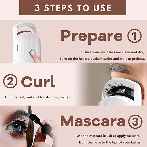 Miniatura 5 de Rizador de pestañas calentado, recargable, eléctrico, terapia de pestañas calientes, abrazadera levantadora de pestañas para maquillaje preparado,