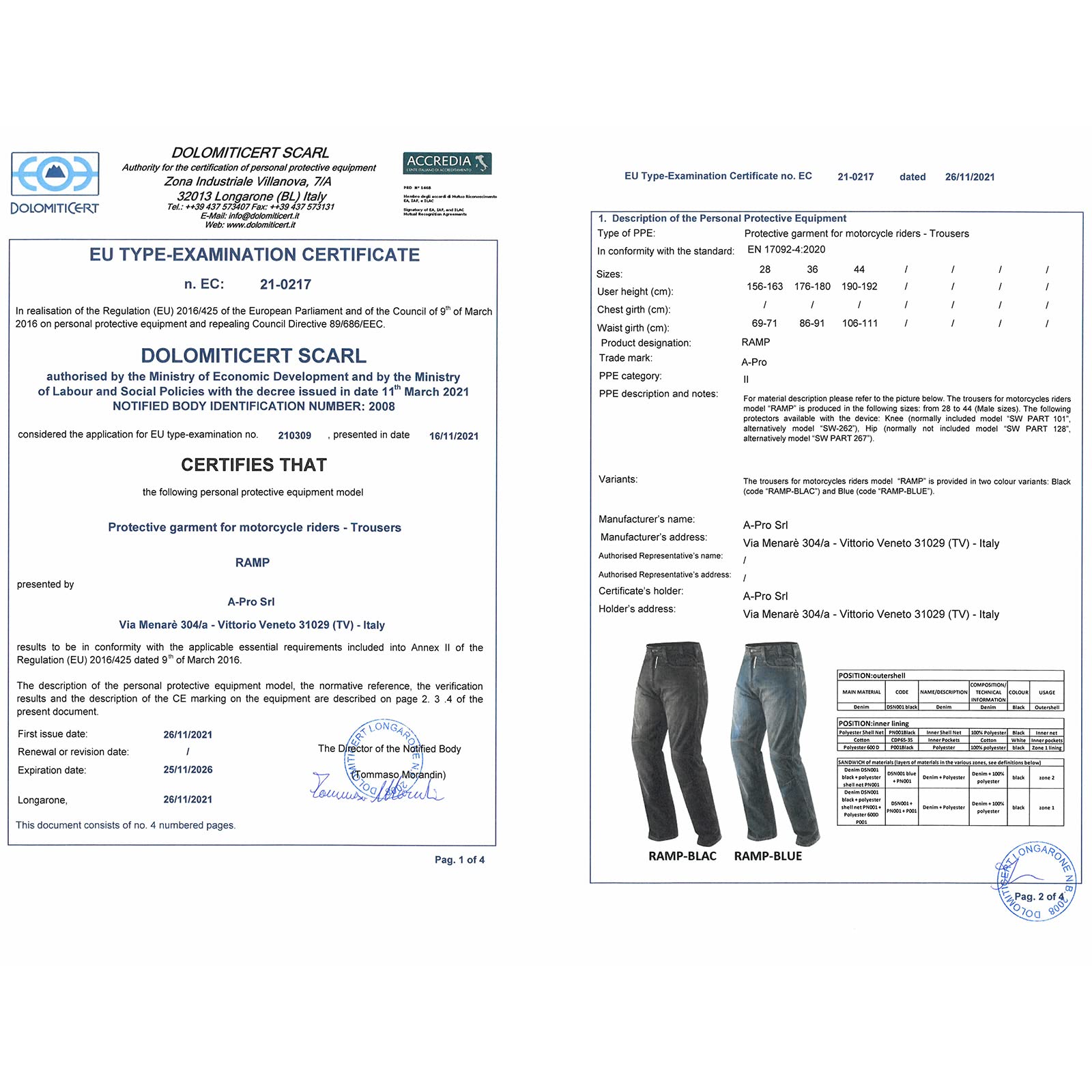A-Pro Pantalones Vaqueros CE Protectores para Moto, Color Negro, Talla 34