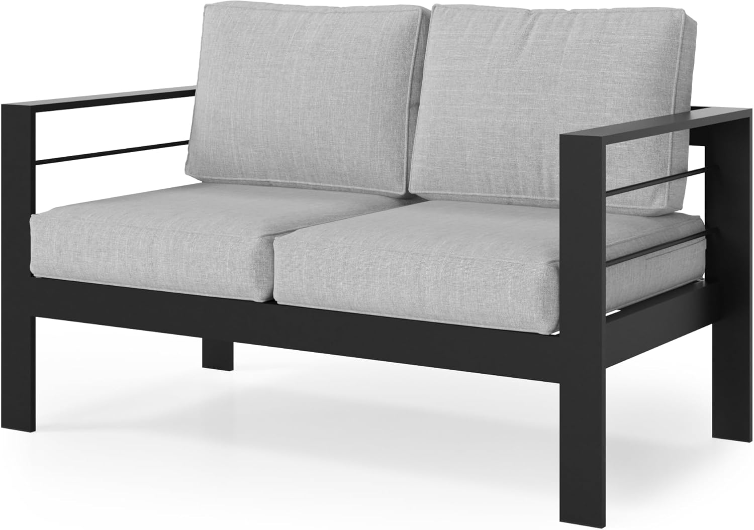 Outdoor Loveseat, All Weather Metal Aluminum Outdoor Patio Furniture Sofa with 5" Thick and Soft Cushion Light Gray