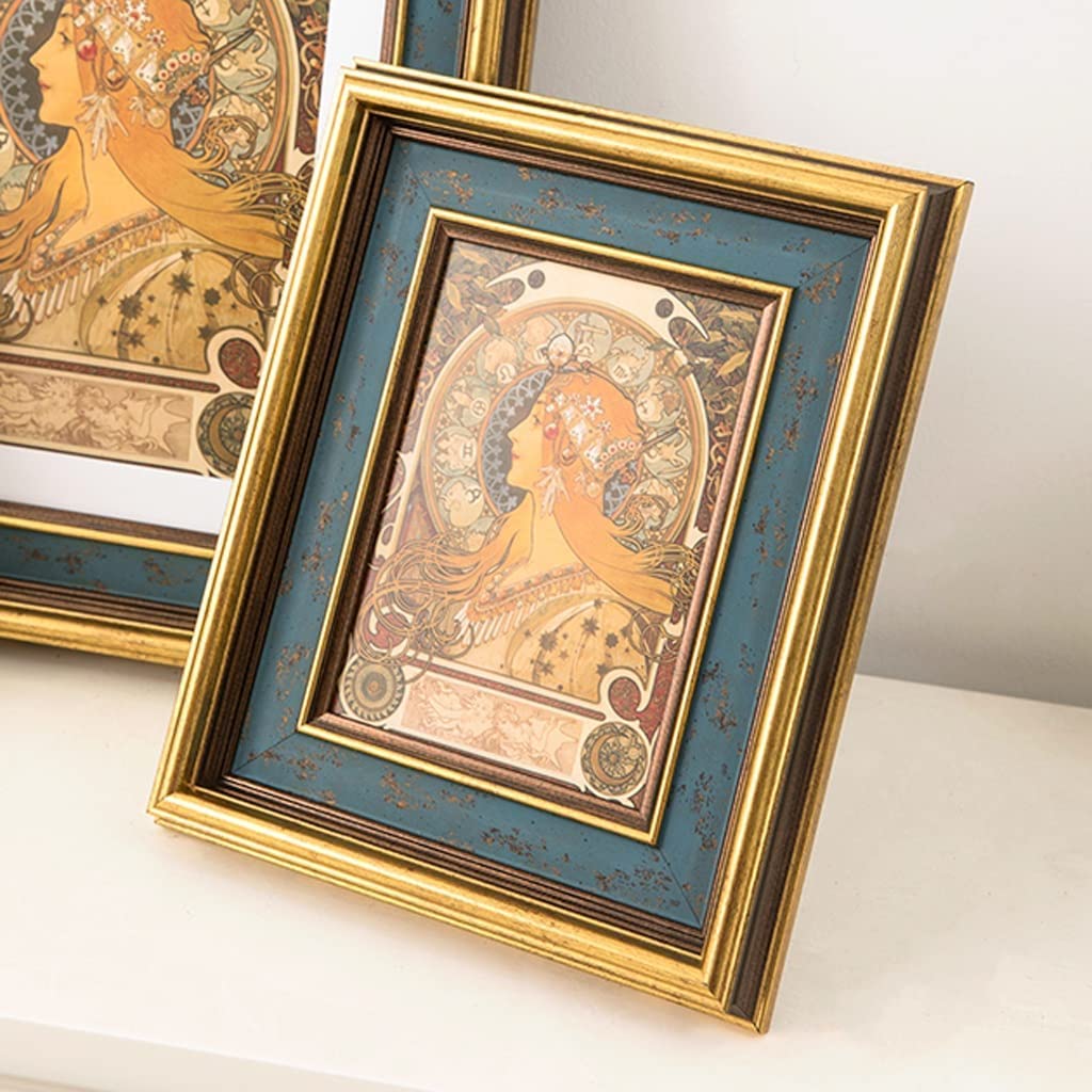 Prosta Ramka na Zdjęcia Żywiczna Ramka Na Zdjęcia Naścienna W Stylu Amerykańskim Retro Złota Ramka Na Zdjęcia Ramka Na Zdjęcia Dekoracja Ramki Klasyczna(16inch)