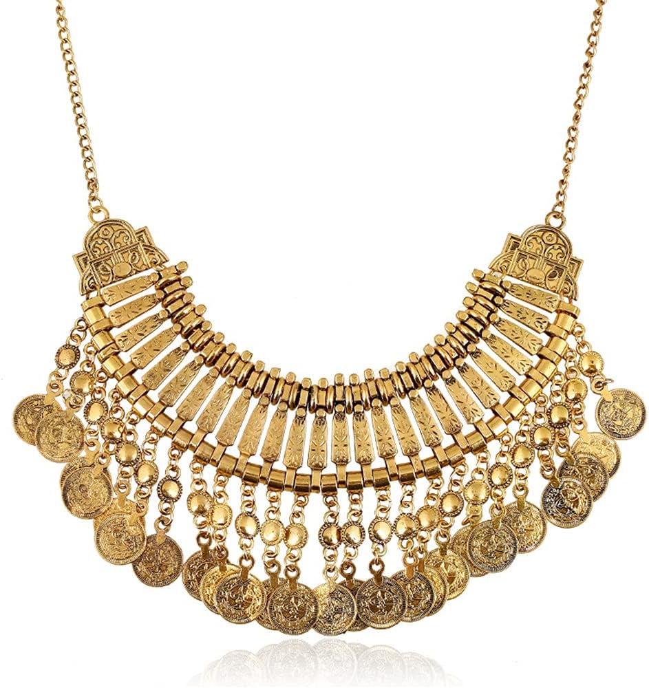 Vintage Engraved Coin Bib Statement Necklace Clavicle Necklace (01003295)
