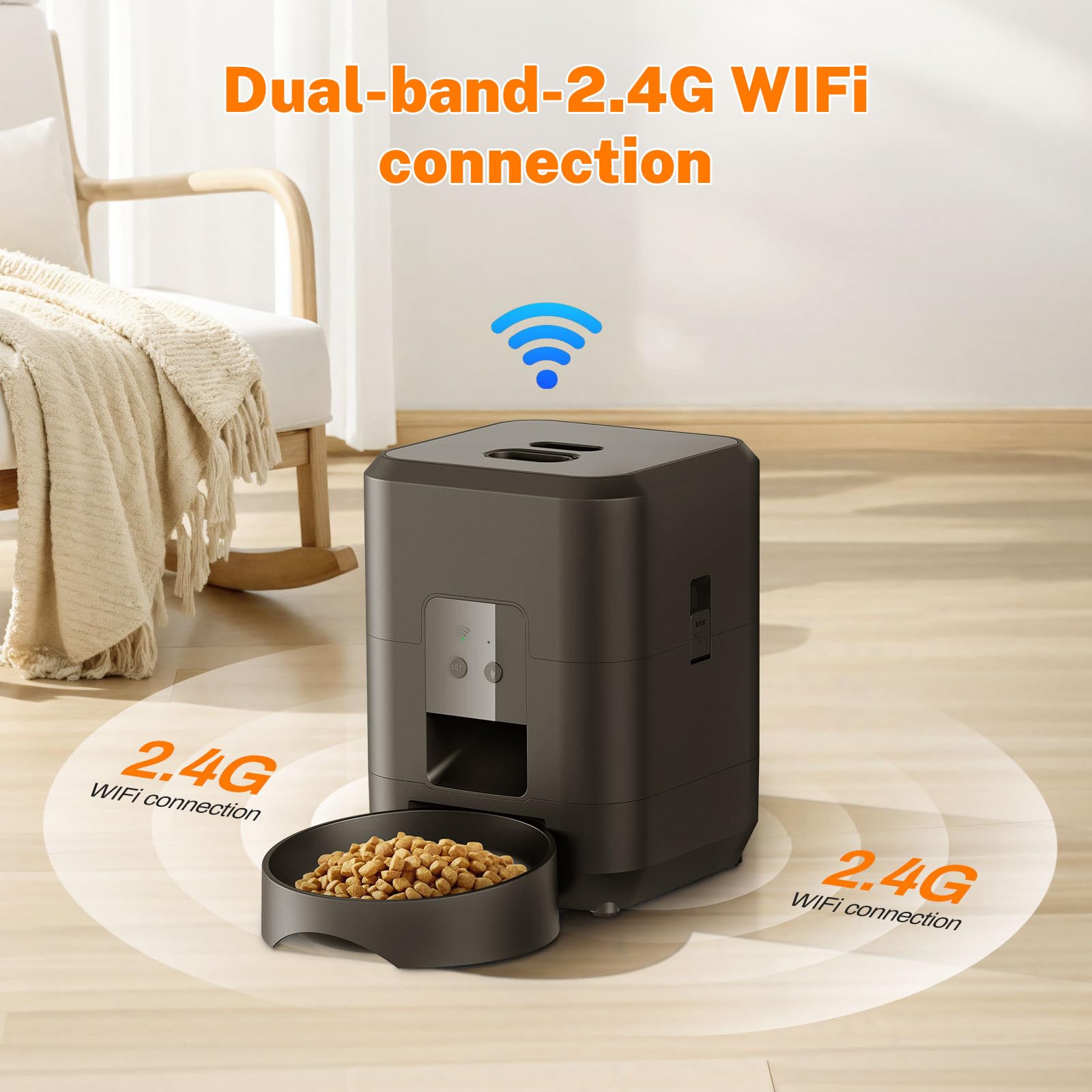 2 L Colpisci/WiFi Distributore crocchette Gatto Automatico, Mangiatoie Timer per Gatti/Cani con Funzione Memoria, Display LED, Adatto per Gatti E Cani Piccoli (Bianco - Touch)