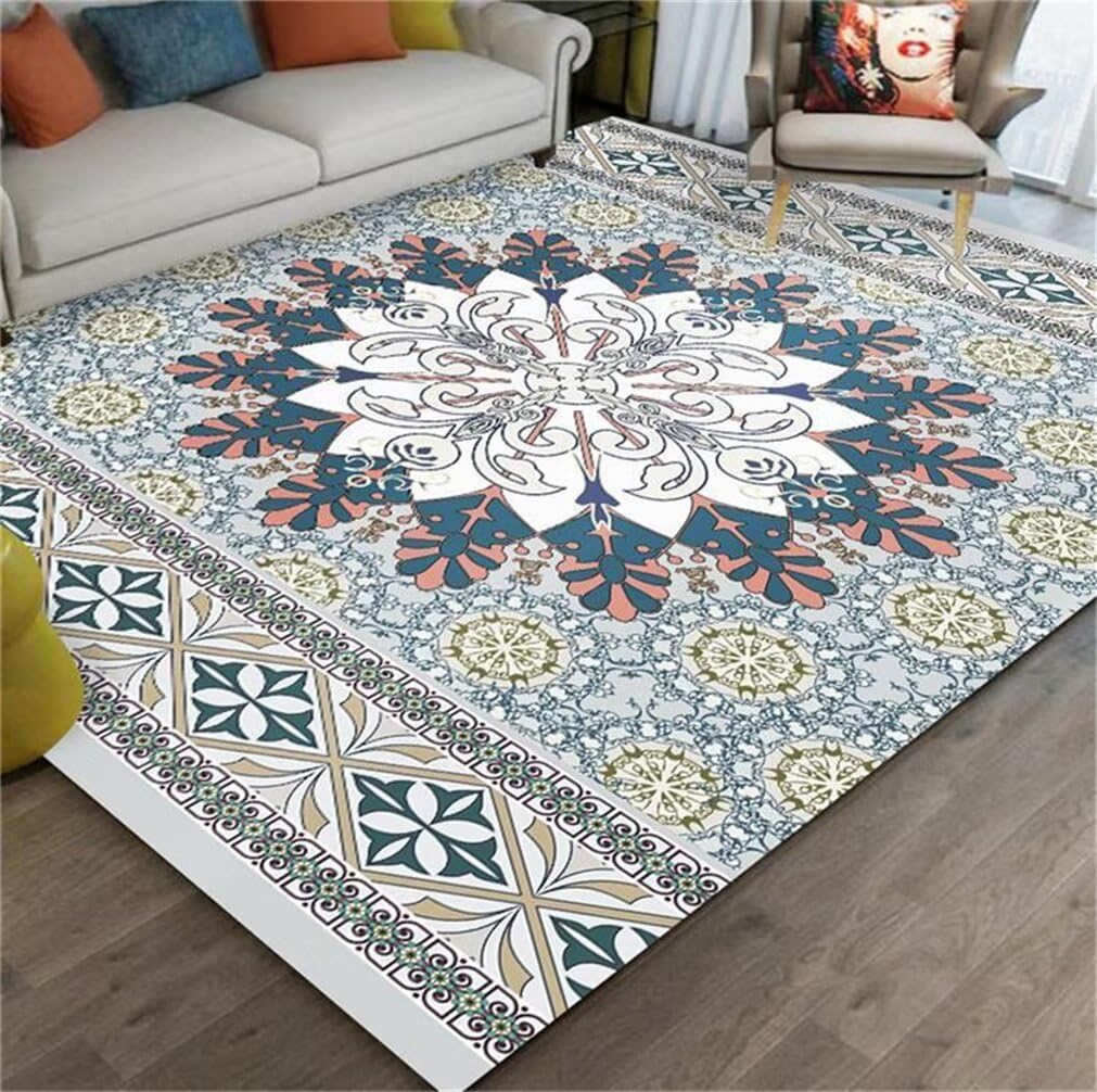 Grand tapis de salon 150x200 tapis enfant bleu motif floral