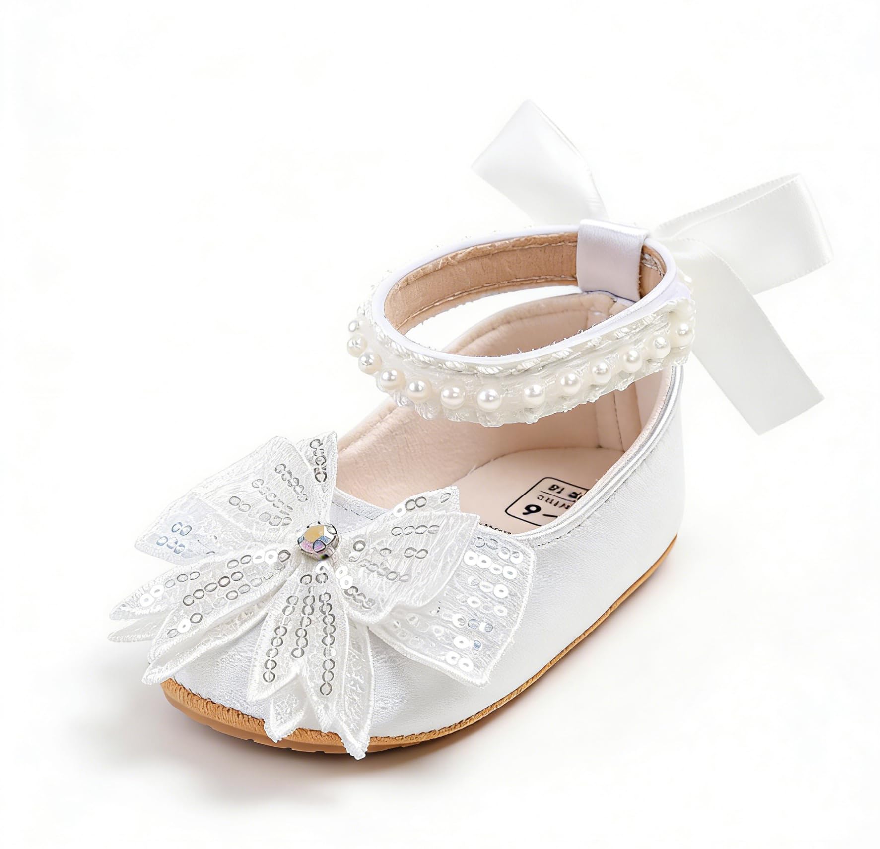 Spring & Summer Baby Girl Satin Princess Shoes- Infant Mary Jane First Walkers with Soft Sole, Pearl & Bow for 0-18 Months