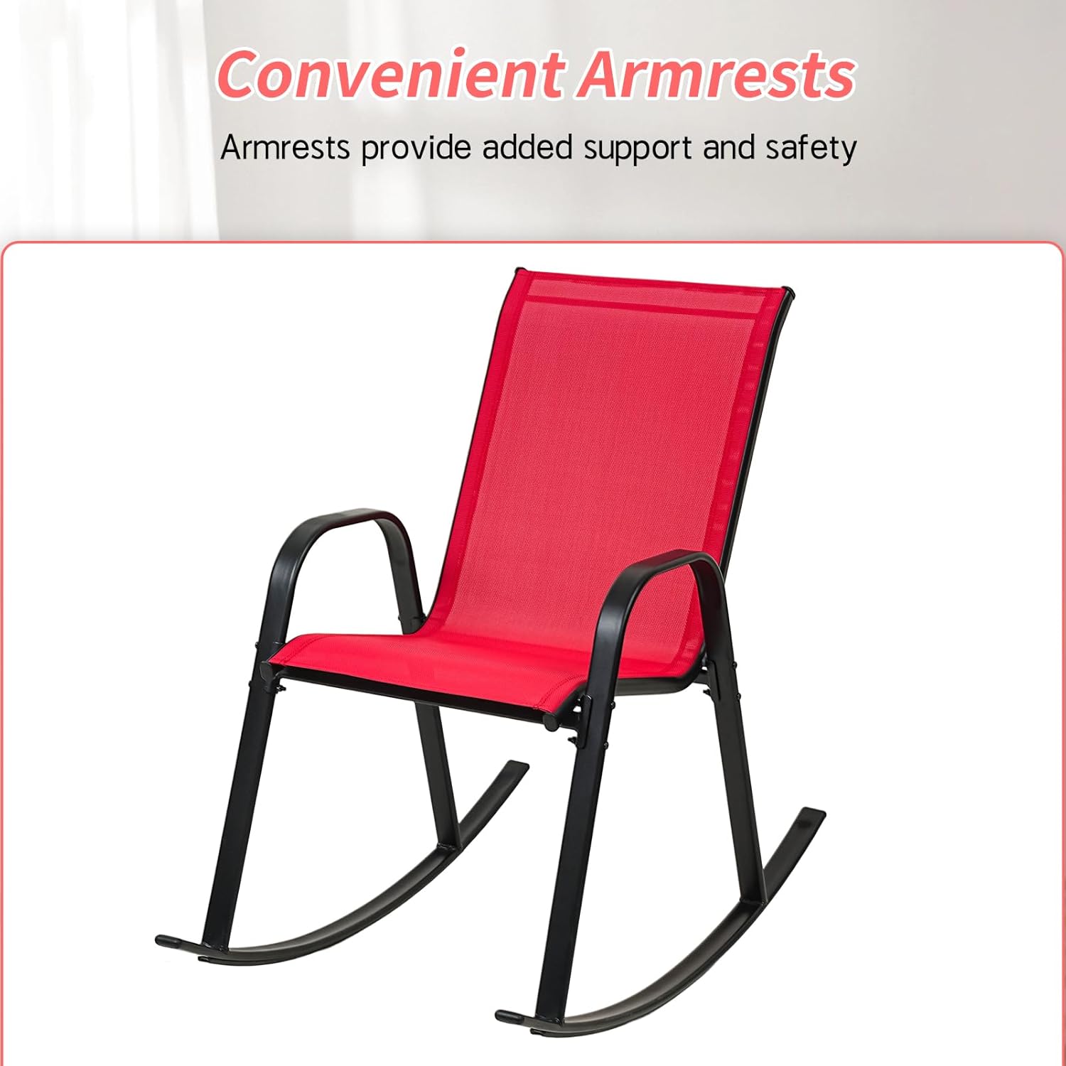 Outdoor Rocking Chairs with Backrest/Armrests-Assembly for Patio Lawn Garden Balcony Deck Camping Porch-Set of 2 (Red)