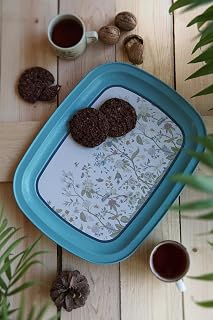 EVLE-Ee171-9f Botanica Blue Desenli Oval Tepsi 24x31 Cm (Botanica Blue)