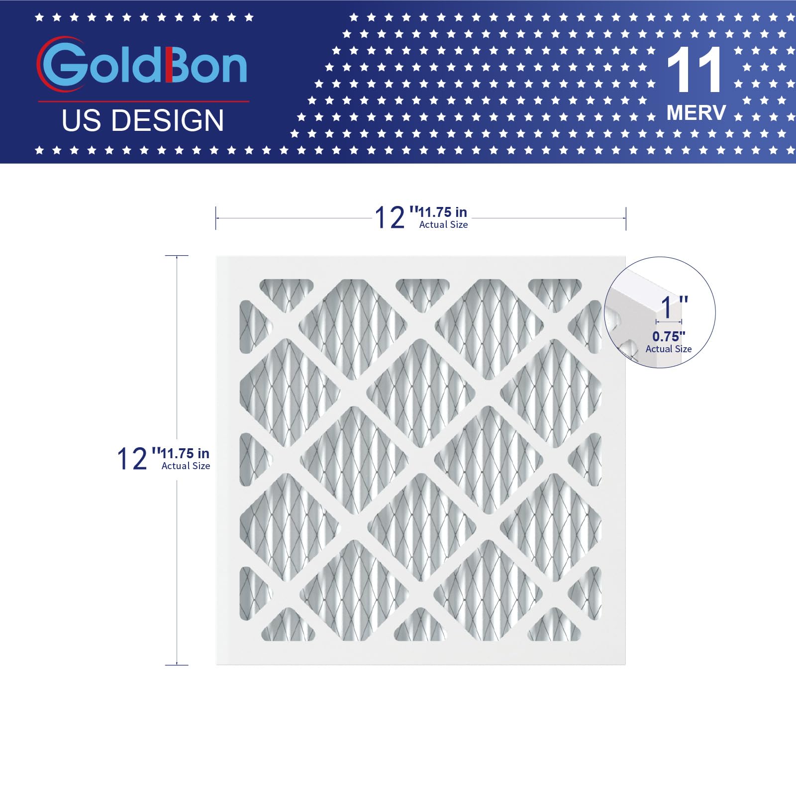 Filtro aria AC 12 x 12 x 1 MERV 11 (confezione da 4) – Design USA - Filtro elettrostatico pieghettato per condizionatore d'aria HVAC AC filtri per polline, fumo, peli di animali domestici MPR