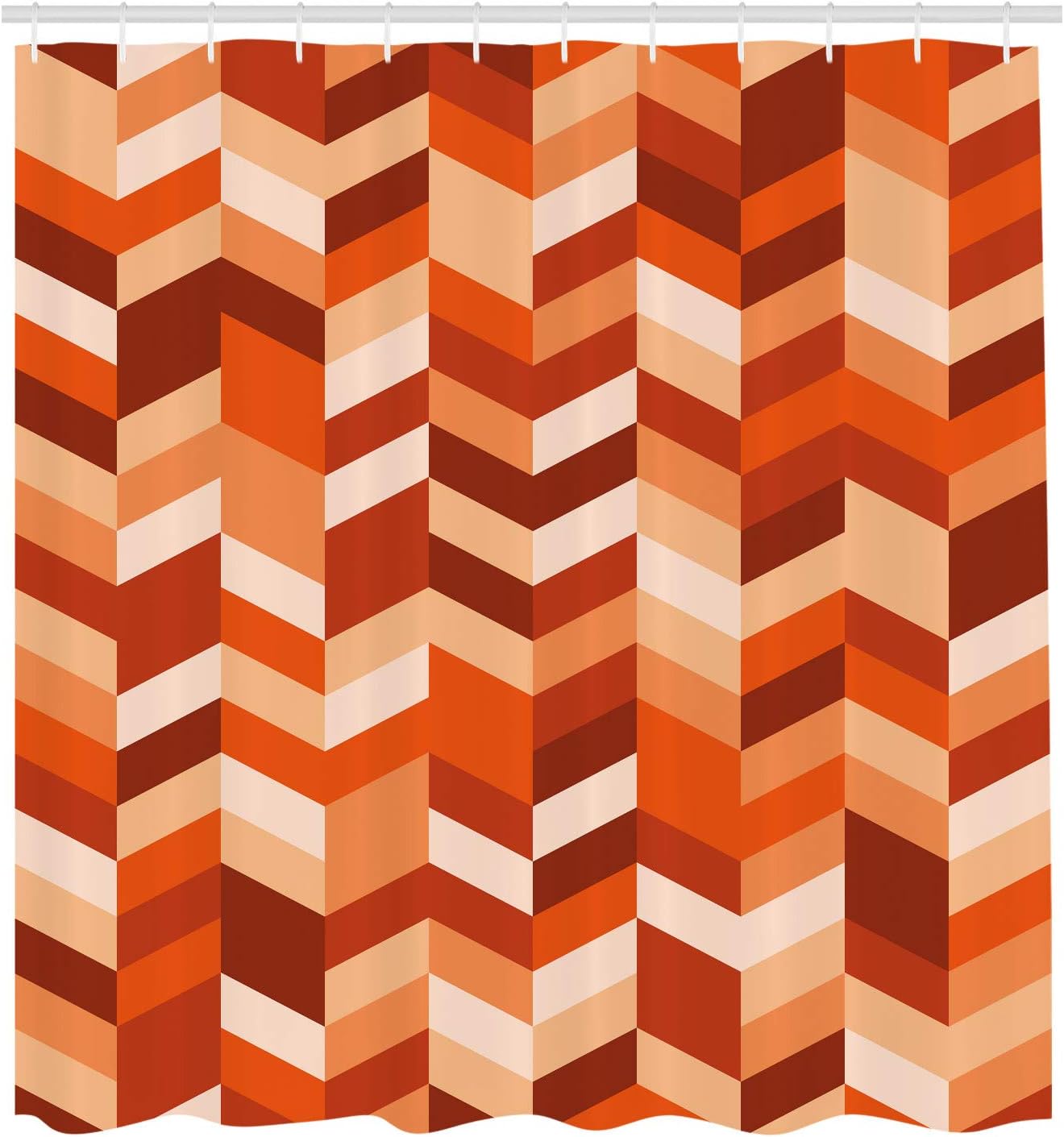 Ambesonne Geometrical Shower Curtain, Modern Herringbone Pattern with Zigzag Twisty Stripes Image Illustration, Cloth Fabric Bathroom Decor Set with Hooks, 70" Long, Burnt Orange