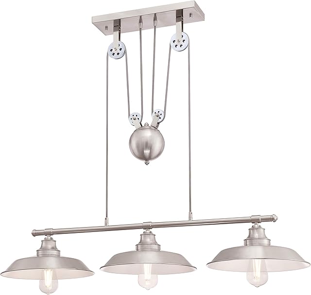 Westinghouse Lighting 63699 Iron Hill Three-Light Indoor Island Pulley Pendant, Brushed Nickel Finish