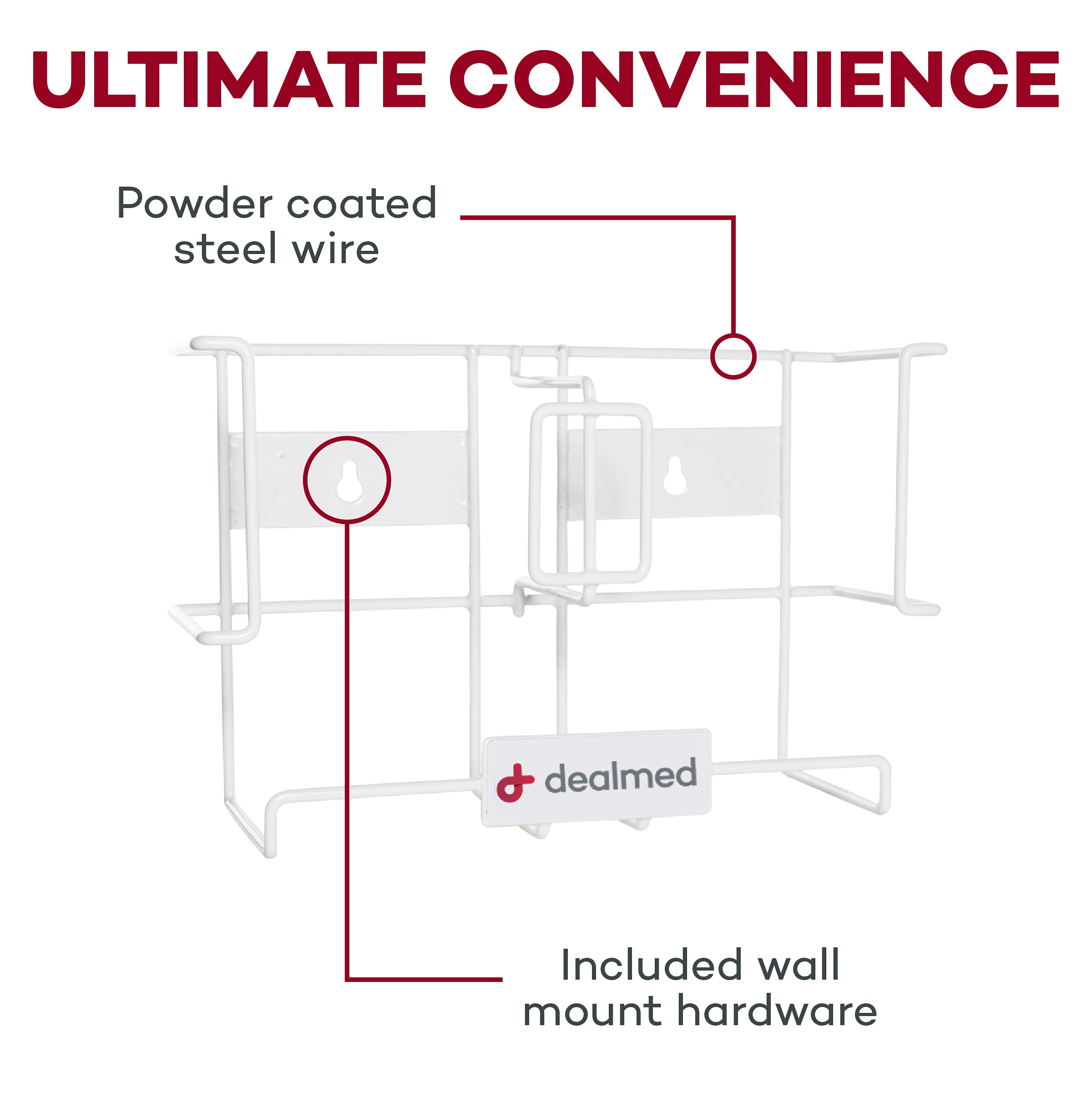 Dealmed Soporte doble para guantera, dispensador de guantes de acero recubierto para montaje en pared o encimera, horizontal, blanco (paquete de 1)