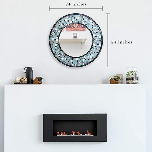 Miniatura 6 de Espejo de mosaico, decoración artística de pared, espejo de pared decorativo hecho a mano, turquesa, marrón, gris oscuro y espejo de mosaico de