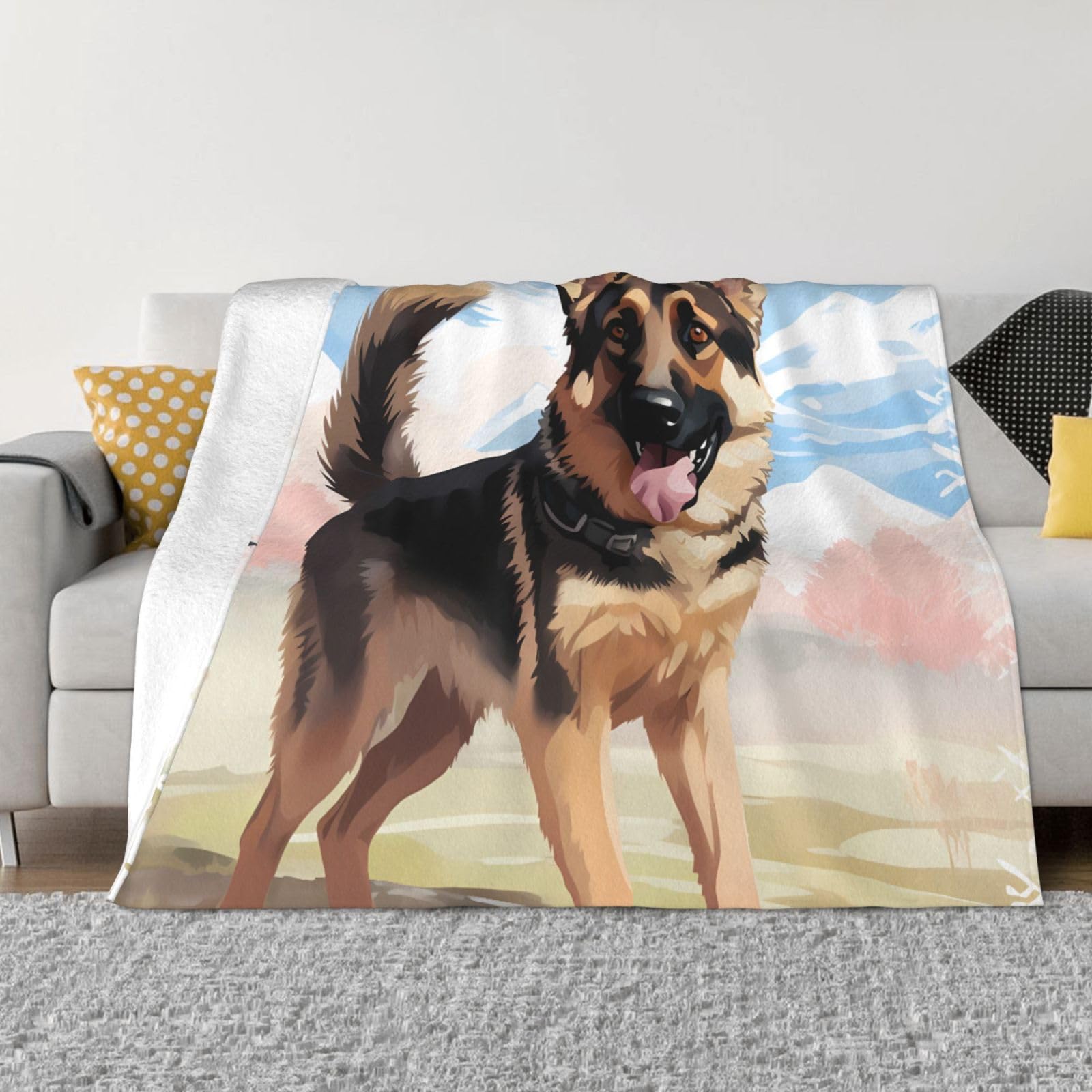 German Shepherd Dog Lovers Throw Blanket 40"x30" Flannel Fluffy Warm Blanket for Couch, Reversible Plush Blankets for Bed, Comfy Fuzzy Blanket for Sofa, Plush Lightweight-Blankets for All Season