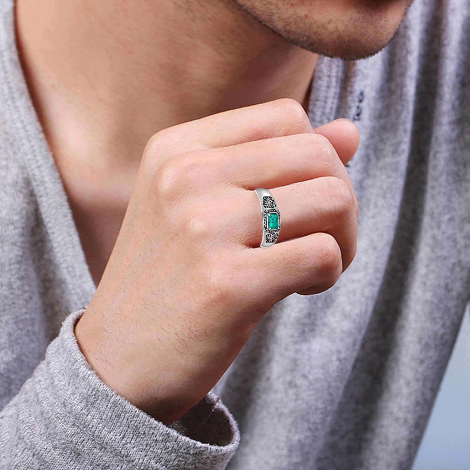 Turquoise Ring 925 Sterling Silver Mens Turquoise Ring Western Jewelry Gifts for Men Women - Image 5