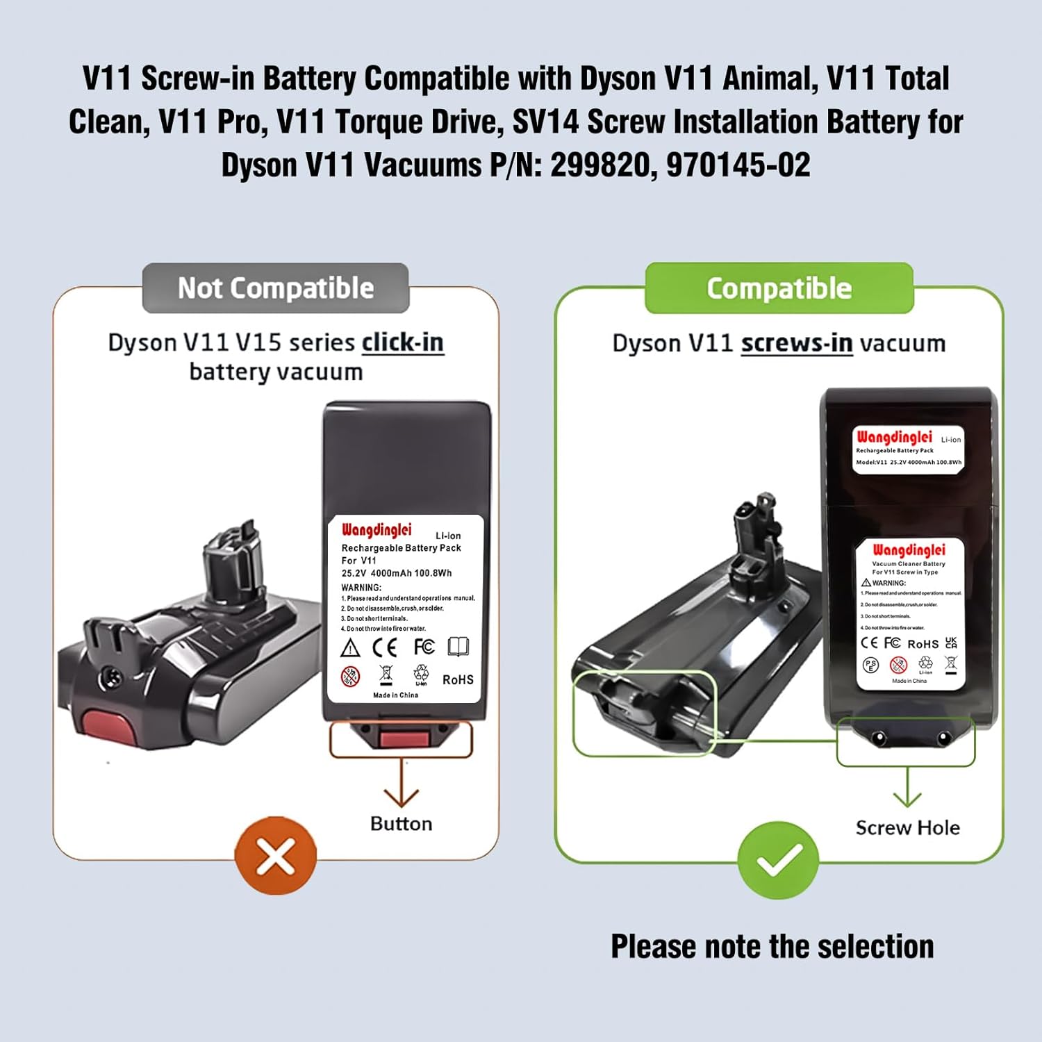 Wangdinglei】Compatible Battery for Dyson V11 SV14 Animal - Screw - in Replacement, Part Number 970145-02, High - Performance and Long V11 SV14 Screw-in image 4 of 7 B0FB86M2L1
