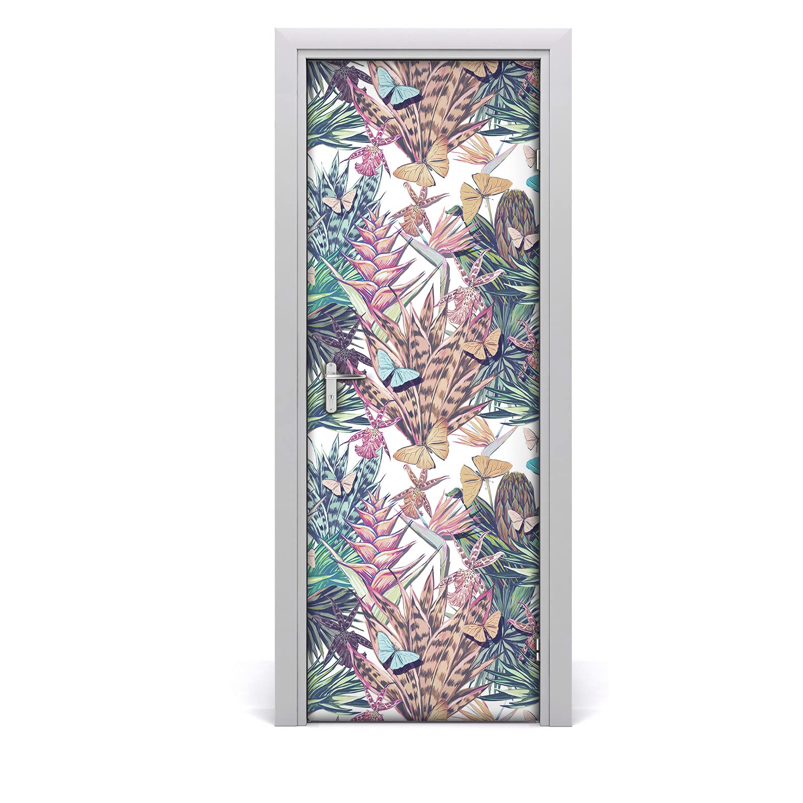 Autocollant de porte imperméable lavable papier peint fleurs rétro pastel